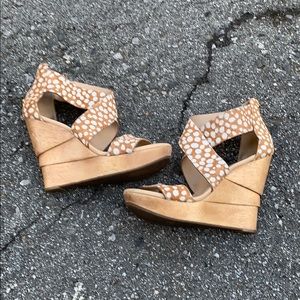 Diane Von Furstenburg calf hair wood stacked heel